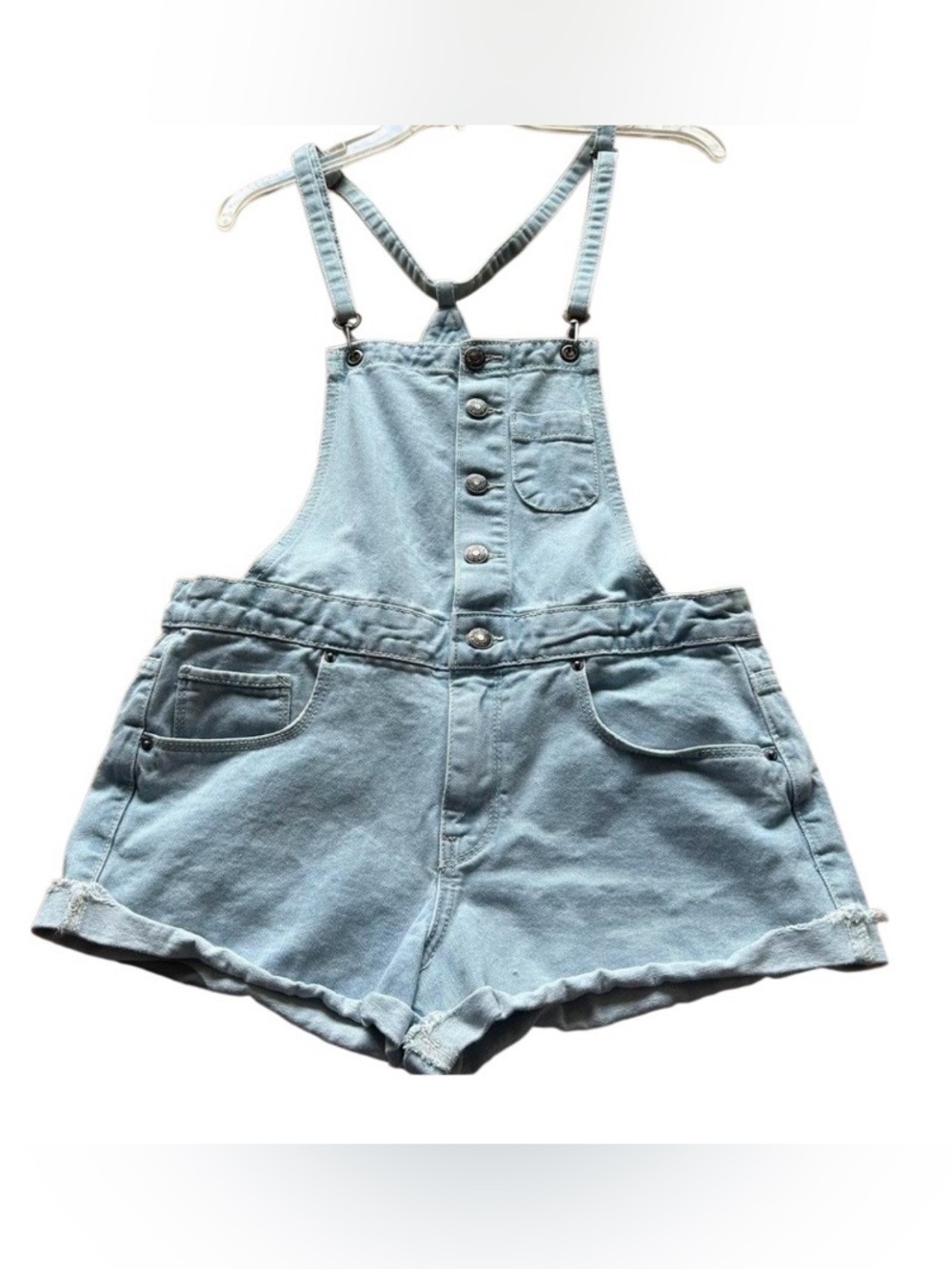 Forever 21 Light Wash Denim Overall Shorts